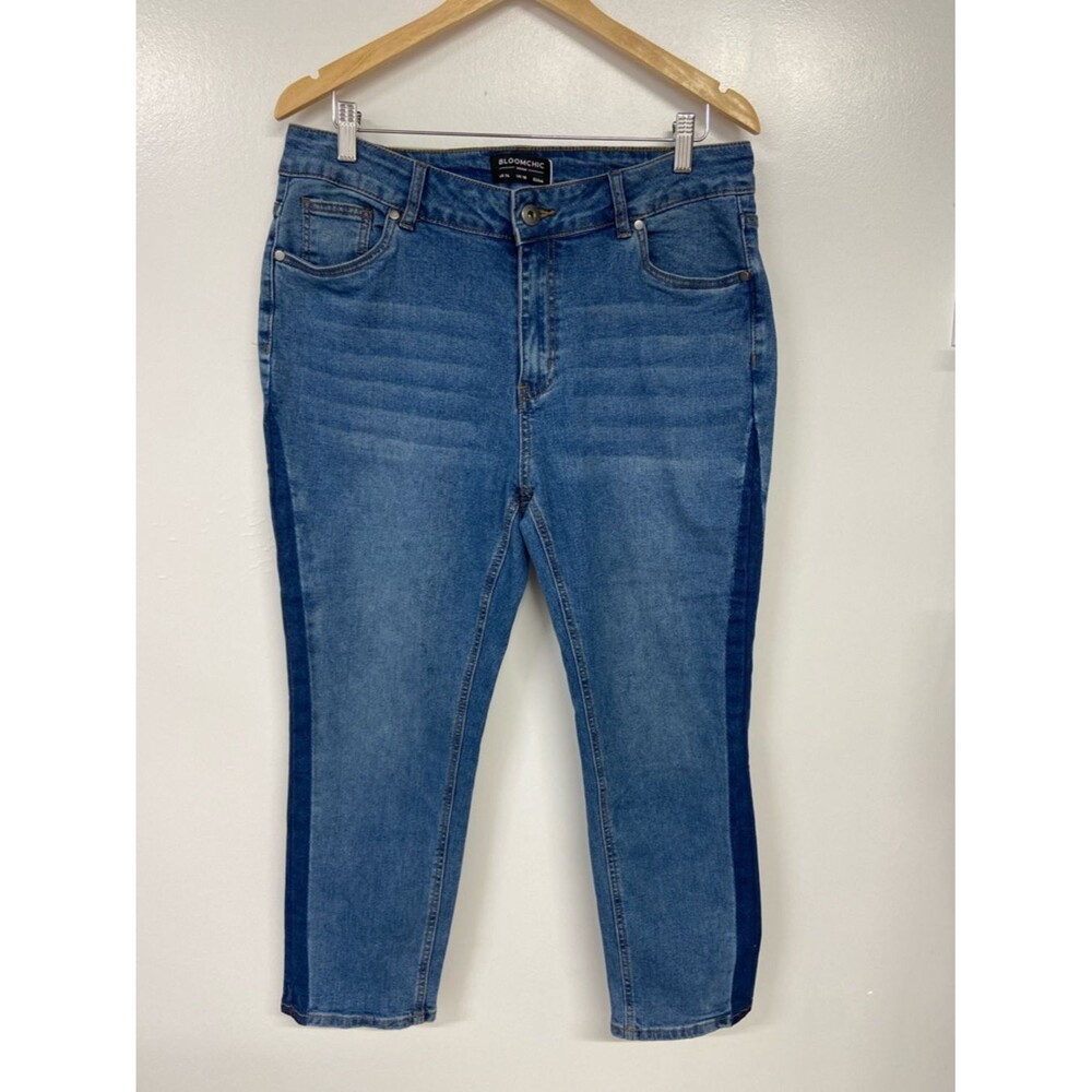 BloomChic Medium Wash Dark Blue Side Stripe Skinny Denim Jeans Size 14
